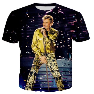 เสื้อยืดแขนสั้นลําลอง พิมพ์ลาย Johnny Hallyday 3 มิติ โอเวอร์ไซซ์ สไตล์สตรีท แฟชั่นสําหรับผู้ชาย