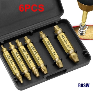 (ROSW)6pcs Damaged Screw Extractor Drill Bit Set Take Out Broken Screw Bolt Remover