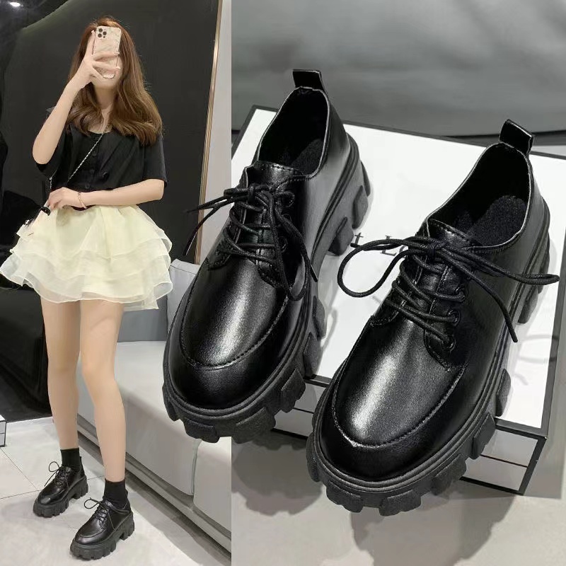 ราคาและรีวิวสปอตสินค้า รองเท้าส้นหนา สไตล์เกาหลี สําหรับผู้หญิงขนาด รองเท้านักเรียน รองเท้าหนังผู้หญิง 35-42