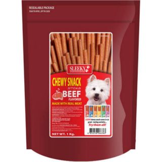 Sleeky Chewy stick ขนมสุนัขแบบแท่งนิ่ม สลิคกี้ สติ๊ก 1 Kg มี 6 รสให้เลือก เนื้อ ไก่ ตับ เบคอน เนื้อชีส แกะ
