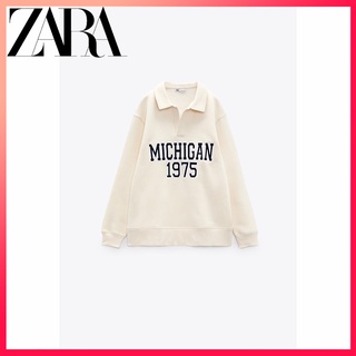 Zara ฤดูใบไม้ร่วงและฤดูหนาว ใหม่ เสื้อผ้าผู้หญิง ผ้าฝ้าย พิมพ์ลาย เสื้อโปโล + กางเกง ชุดกีฬา