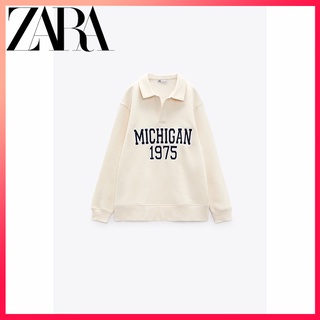 Zara ฤดูใบไม้ร่วงและฤดูหนาว ใหม่ เสื้อผ้าผู้หญิง ผ้าฝ้าย พิมพ์ลาย เสื้อโปโล + กางเกง ชุดกีฬา