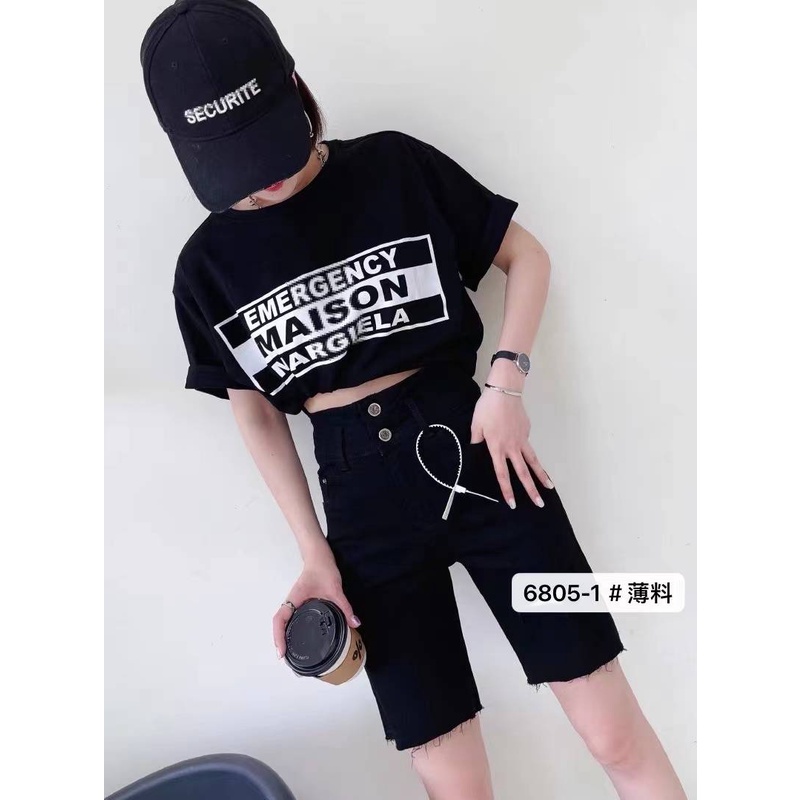 dx-6805-1-s-m-l-xl-2xl-กางเกงยีนส์ผู้หญิงขาสั้น3ส่วน-สุดฮิตสไตล์เกาหลี-เอวสูง-ปลายขาตัด-ผ้ายืด-สีดำ-แต่งกระดุม2เม็ด
