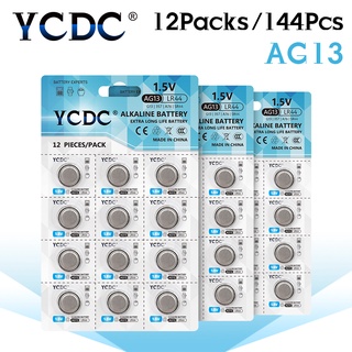YCDC Button Battery 144Pcs 1.5V AG13 LR44 LR 44 Button Coin Batteries R44 SR1154 LR1154 A76 D303 G13 G13A GP76 GPA76 Clo