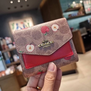 COACH 87709 SMALL WALLET IN SIGNATURE CANVAS WITH SCATTERED APPLE PRINT