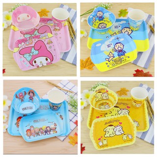🚗พร้อมส่ง🍽 เซตจานเมลามีน 5ชิ้น เมลามีนลายการ์ตูน ชุดเมลามีน ถาดใหญ่ ถาดเล็ก แก้วน้ำ ชาม ช้อน