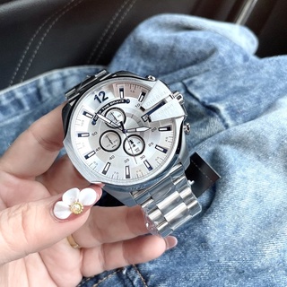 (ผ่อน0%) นาฬิกาชาย Diesel Mens Mega Chief Chronograph Stainless Steel Watch DZ4477 หน้าปัดกลม 51*59 มม. สแตนเลส สีเงิน