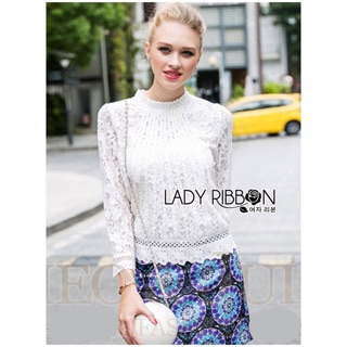 Made Lady Becca Smart Elegant High-Neck White Lace Blouse