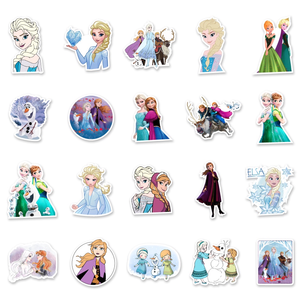 สติกเกอร์พีวีซีกันน้ําลายการ์ตูน-frozen-elsa-anna-50-ชิ้น