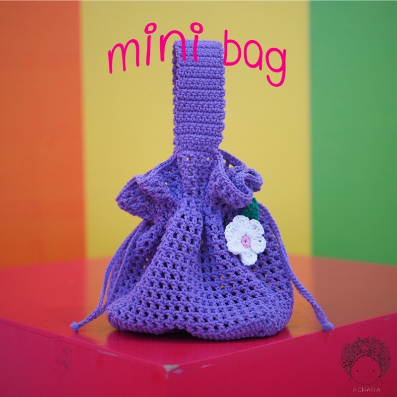 กระเป๋าถักเชือกฟอก-mini-bag-พร้อมดอกไม้ประดับ