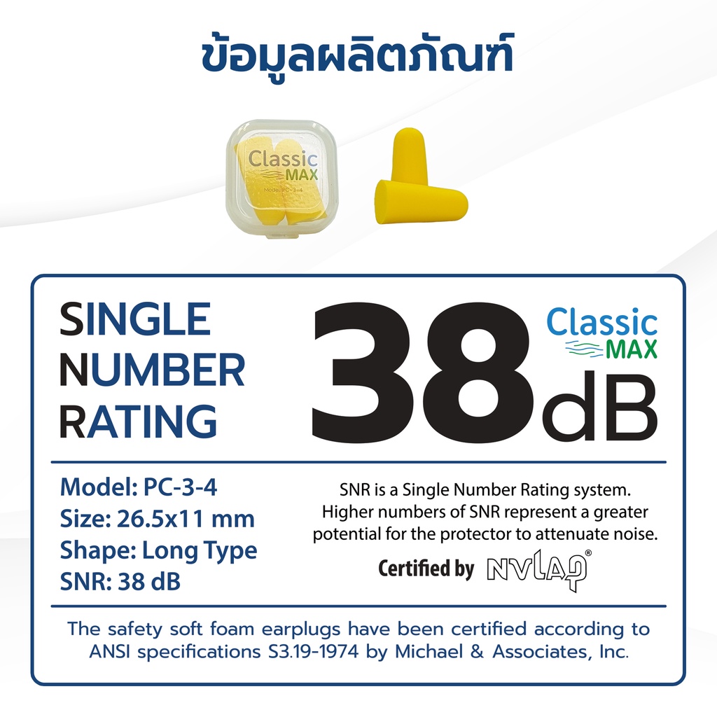 ที่อุดหูนอนหลับ Pocket รุ่น Classic Max ที่อุดหูตัดเสียงรบกวน ป้องกัน ...
