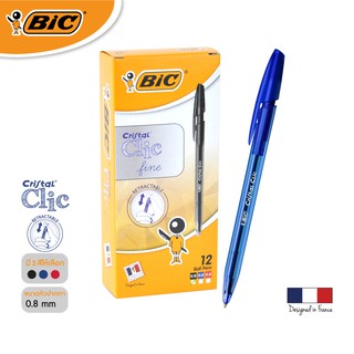 [Official Store]BIC บิ๊ก ปากกา Cristal Clic ปากกาลูกลื่น หมึกน้ำเงิน หัวปากกา 0.8 mm.จำนวน 12 ด้าม