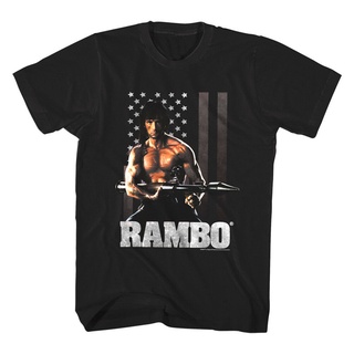 เสื้อยืดวินเทจGILDAN พร้อมส่ง ขายดี เสื้อยืดลําลอง แขนสั้น คอกลม พิมพ์ลายธง Rambo Movie Stallone Usa Flag Stars สําหรับผ