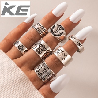 Hip Hop Rings Vintage Letter Butterfly Ring Set of Seven Geometric Cactus Ring Set for girls f