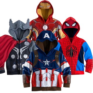 เสื้อกันหนาวเสื้อแจ็คเก็ตลายการ์ตูน superhero ironman thor hulk captain america สําหรับเด็กผู้ชาย 3-8 t