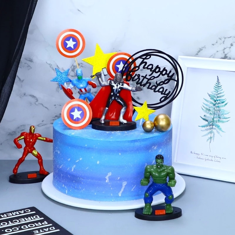 หมวกแบนเนอร์-ลาย-avengers-captain-america-superman-hello-kitty-mickey-minnie-สําหรับตกแต่งเค้กวันเกิด