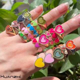 ราคาเครื่องประดับผู้หญิงแหวนนิ้วมือผู้หญิงที่มีสีสันรักหัวใจเปิดปรับได้
