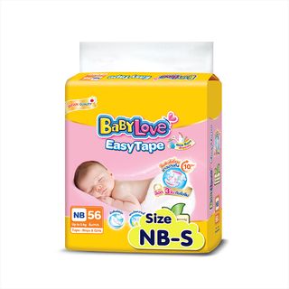 สินค้า BABYLOVE EASY TAPE ผ้าอ้อมเด็ก เบบี้เลิฟ อีซี่ เทป ขนาดจัมโบ้ ไซส์ NB/S (56 ชิ้น)