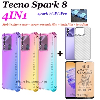 (4in1) เคสโทรศัพท์มือถือแบบแข็ง เซรามิค ฟิล์มด้านหลัง ฟิล์มเลนส์ กันกระแทก สําหรับ Tecno Spark 8 Spark 7P Spark 7Pro Spark 6 GO
