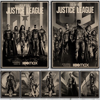 โปสเตอร์กระดาษคราฟท์ Sci Fi Action Movie Zack Snyders Justice League คุณภาพสูง สไตล์เรโทร สําหรับตกแต่งห้องนั่งเล่น บาร์