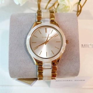 (ผ่อน0%) Michael Kors Slim Runway Three-Hand Gold Tone with Acetate Watch นาฬิกาข้อมือผู้หญิง MK4541 หน้าปัด 42mm. สีทอง