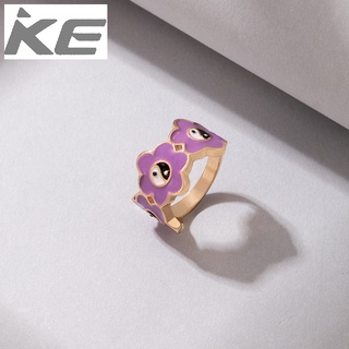 Popular jewelry Alloy drip purple flower ring Geometric Tai Chi ring for girls for women low p