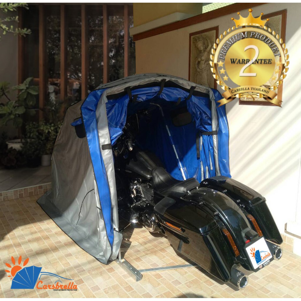 โรงจอดรถสำเร็จรูป-เต็นท์จอดรถพับเก็บได้-carsbrella-รุ่น-bike-สำหรับรถมอเตอร์ไซค์ขนาดกลาง-ใหญ่