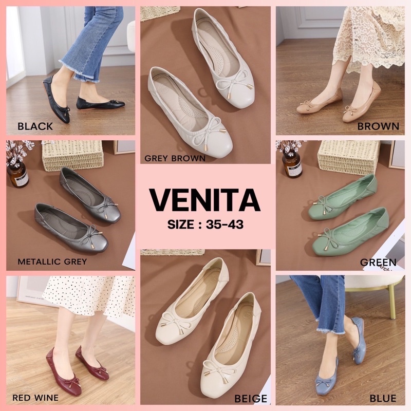ภาพหน้าปกสินค้าVenita รองเท้าคัชชู เพื่อสุขภาพหน้าโบว์เรียบ จากร้าน momo_shoes บน Shopee