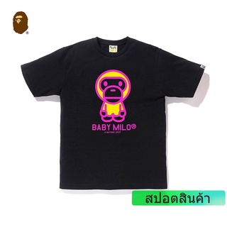 Bape เสื้อยืดคอก ลมแขนสั้นพิมพ์ลายการ์ตูนลิงตัวอักษรสําหรับผู้ชาย