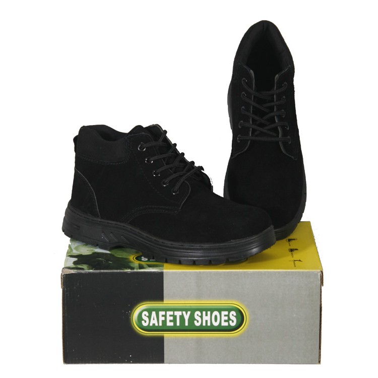 รูปภาพสินค้าแรกของรองเท้าเซฟตี้ หนังกลับ หุ้มข้อ สีดำ หัวเหล็ก พื้นเสริมแผ่นเหล็ก safety shoes