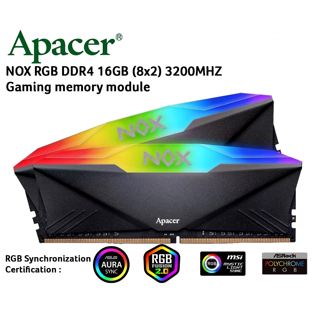 ภาพสินค้า8GB / 16GB / 32GB (8GBx1)(8GBx2)(16GBx2) DDR4/3200 RAM PC (แรมพีซี) APACER NOX RGB ประกัน LT. จากร้าน hardware_corner บน Shopee ภาพที่ 1