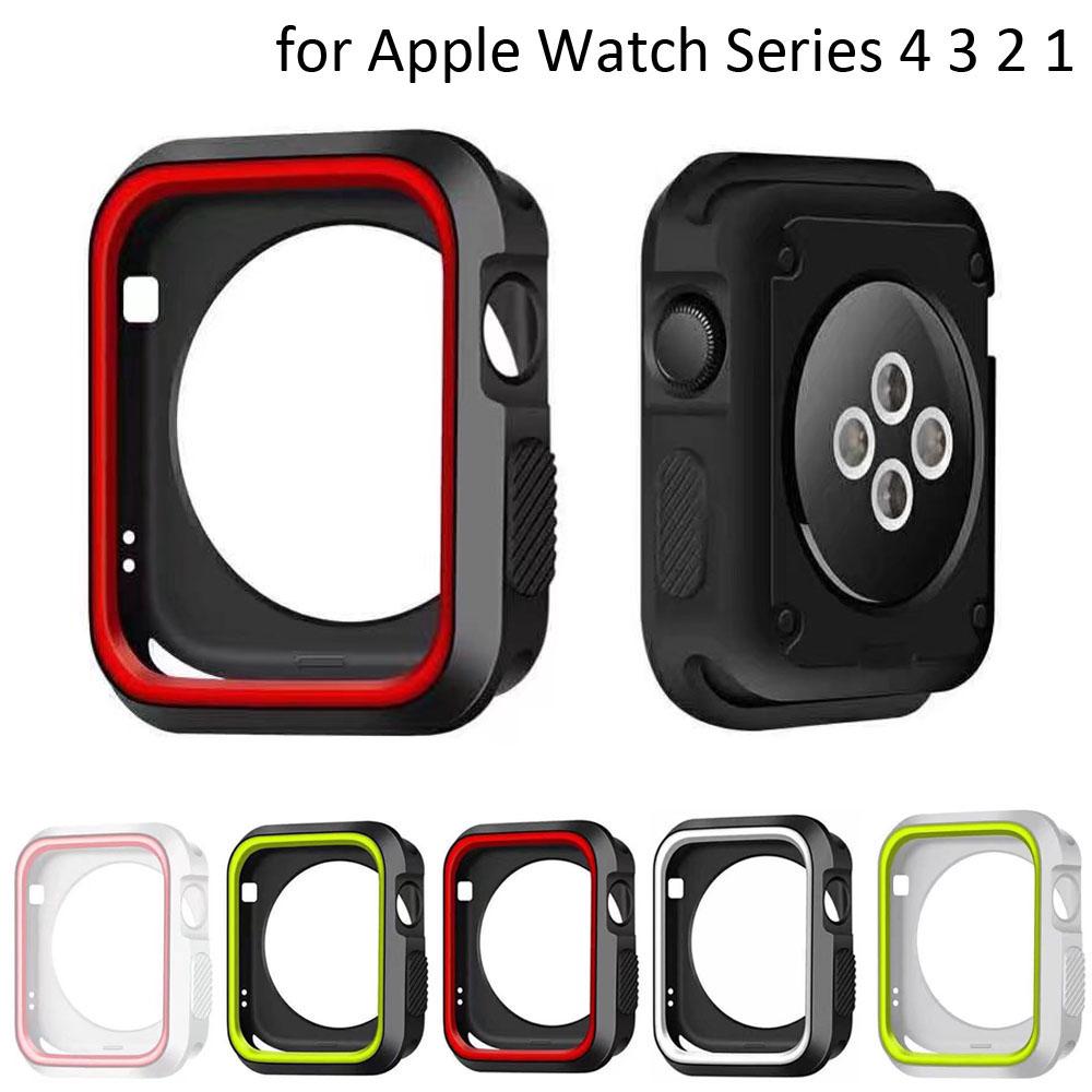 สินค้า Dual Colors Soft Silicone Case Apple Watch iWatch Series 1 2 3 4 Cover Frame Full Protection Shell 44mm 40mm 42mm 38mm