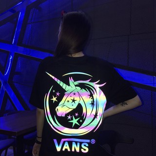 Vans Vans เสื้อยืดลําลอง แขนสั้น ผ้าฝ้าย ลายยูนิคอร์น เรืองแสง สไตล์เกาหลี สําหรับผู้ชาย และผู้หญิง เหมาะกับการเล่นกีฬา