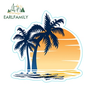 Earlfamily สติกเกอร์ไวนิล ลายอนิเมะ Beach Palm Tree RV JDM ขนาด 13 ซม. x 13 ซม. สําหรับตกแต่งรถยนต์ รถจักรยานยนต์