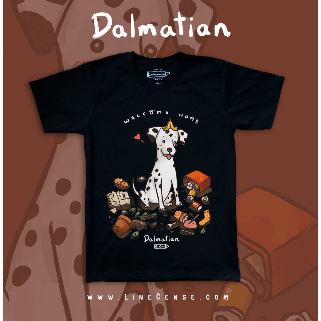 t-shirt-dalmatian-welcome-home-dog-on-black-t-shirt-เสื้อยืด-สีดำ-ลายน้องหมาดัลเมเชี่ยนs-5xl