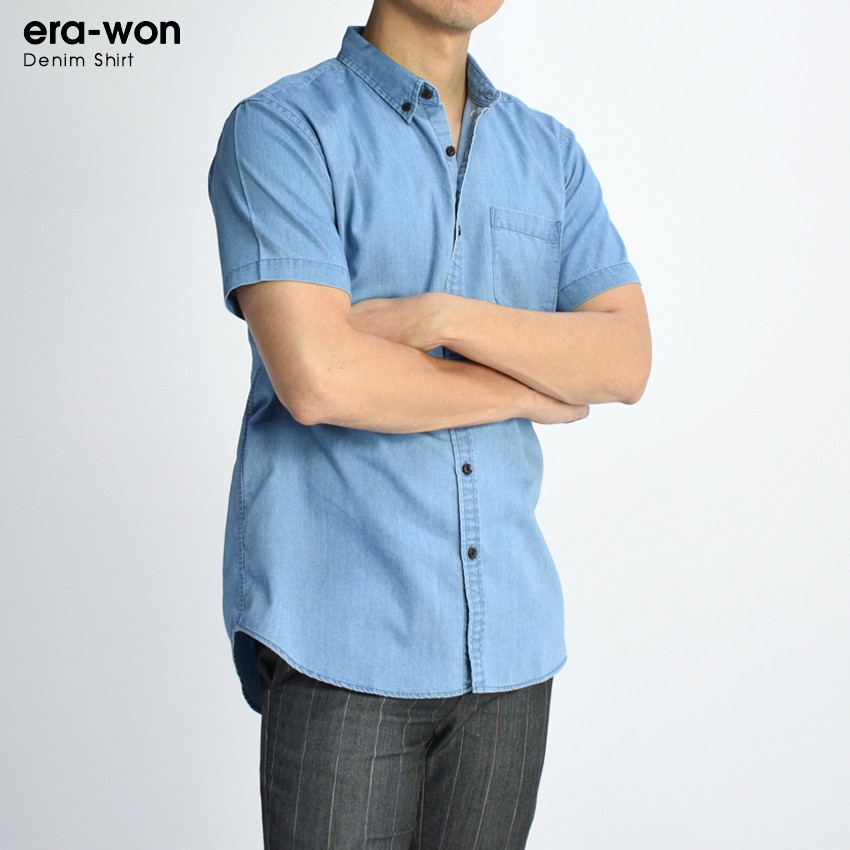 erawon-shop-0782wa-เสื้อเชิ้ตเดนิม-denim-antibacterial-ทรง-regular-fit-สี-sky-denim