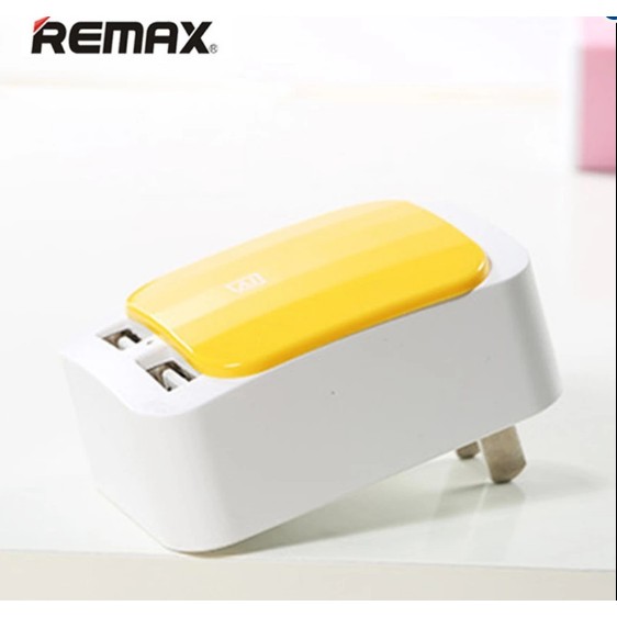 remax-ที่ชาร์ตแบตโทรศัพท์มือถือ-หัวชาร์จ-2-ช่อง-สีเหลือง