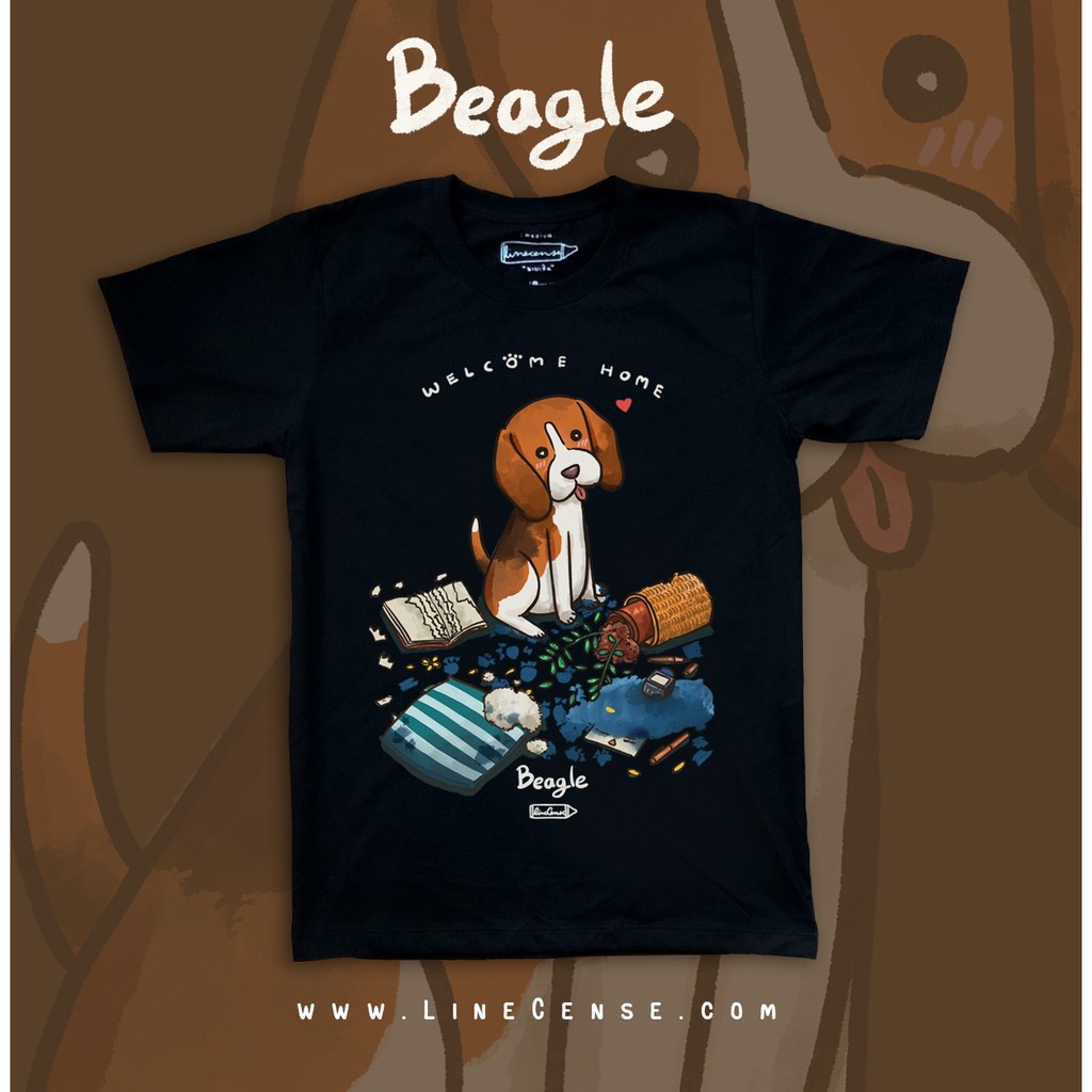 เสื้อยืดผ้าฝ้ายพิมพ์ลายขายดีbeagle-welcome-home-dog-on-black-t-shirt-เสื้อยืด-พรีเมี่ยม-สีดำ-ลายน้องหมาบีเกิล