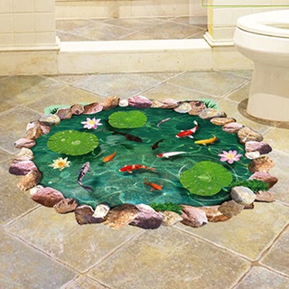 【AG】Waterproof Lotus Fish Print 3D Floor Decal Ground Removable Stickers Home Decor