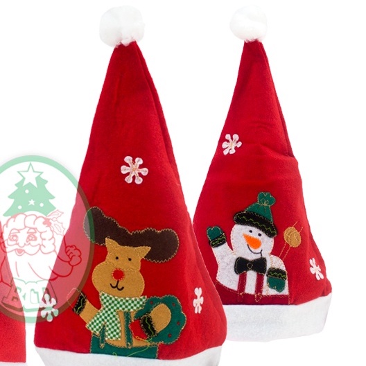 หมวกซานต้าปักลาย-ขนาด-11-17-นิ้ว-6802-01-ของประดับ-ของตกแต่งเทศกาลคริสต์มาส