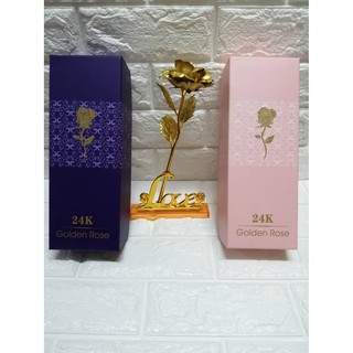 กุหลาบวาเลนไทน์ กุหลาบทอง 24k (Rose Gold 24k)พร้อมฐานLove