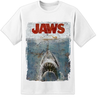 เสื้อยืดผ้าฝ้ายพิมพ์ลายขายดี ❉✘▥JAWS DISTRESSED SPIELBERG RETRO MOVIE POSTER Men T SHIRT - HUGE PRINT!