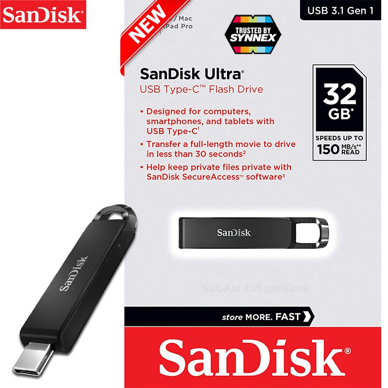 ราคาและรีวิวSanDisk Flash Drive Ultra USB 3.1 Gen 1 Type-C 32GB (SDCZ460-032G-G46) แฟลตไดซ์ แฟลชไดร์ฟ ซินเน็ค รับประกัน Synnex 5 ปี