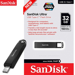 สินค้า SanDisk Flash Drive Ultra USB 3.1 Gen 1 Type-C 32GB (SDCZ460-032G-G46) แฟลตไดซ์ แฟลชไดร์ฟ ซินเน็ค รับประกัน Synnex 5 ปี