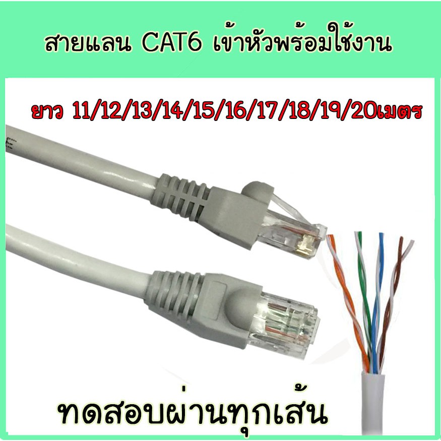สายแลน ภายใน CAT6 เข้าหัว (ทำมือ) RJ45 พร้อมใช้งาน ยาว 11/12/13/14 /15 ...
