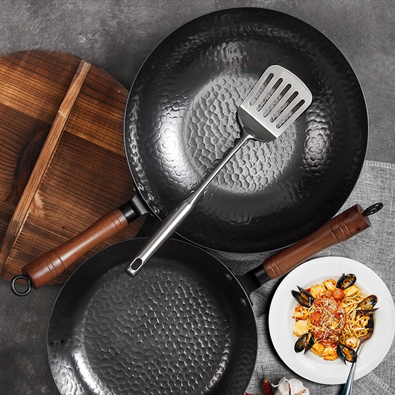konco-non-coated-cast-iron-wok-non-stick-pan-smokeless-fried-pan-cook-pots-kitchen-cookware-chef-pan-cooking-tools
