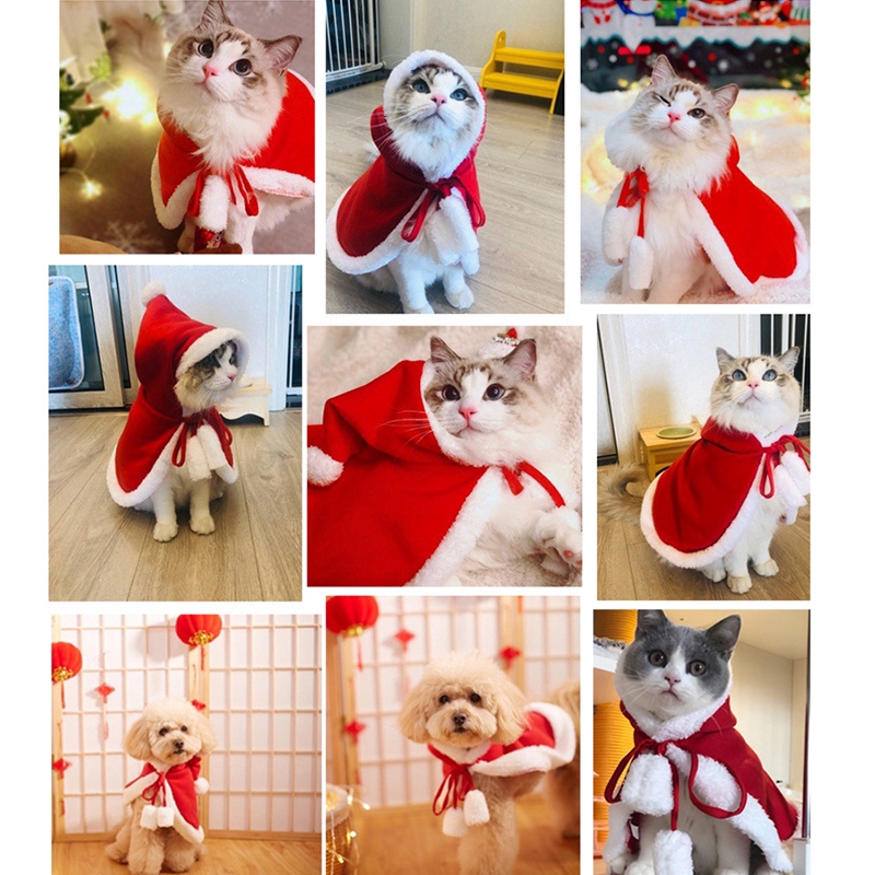 เสื้อผ้าสัตว์เลี้ยงน่ารักคริสต์มาสฮาโลวีนเสื้อคลุมซานต้าแมวเครื่องแต่งกายแมว