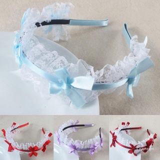 Cozy Women Ruffles Lace Hair Hoop with Mesh Headband Ribbon Bow Lolita Cosplay Props Maid Anime Headdress Accessories