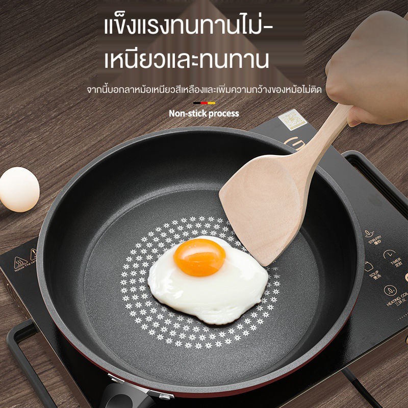 กระทะทอด-กระทะเคลือบ-กระทะสแตนเลส-frying-pan-ไม่ติดกระทะทำความสะอาดง่าย-ฟรีพลั่วและฟองน้ำ-crystal-diamond-pan-กระทะนอ