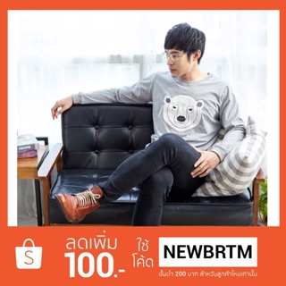 เสื้อแขนยาว Sweater ปัก ลายหมีขาว ผ้านุ่ม COTTON 100%